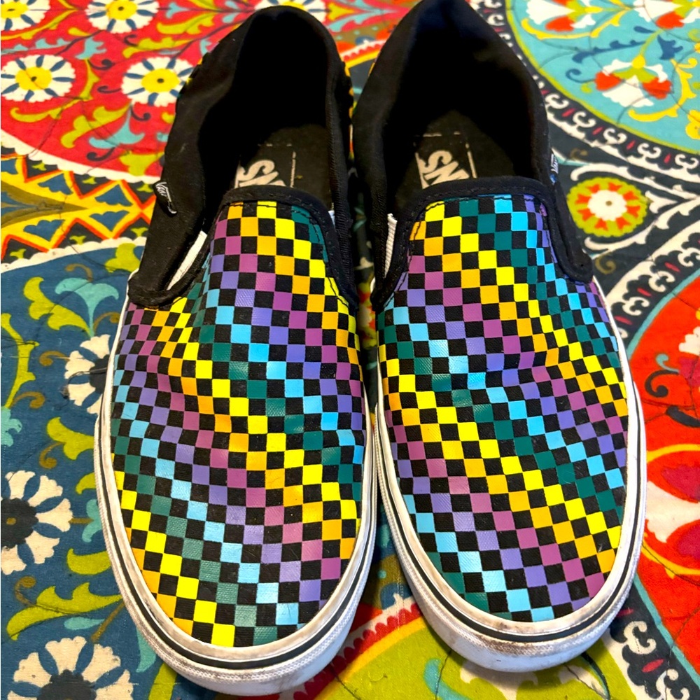 Vans canvas multicolored slip on skater sneakers